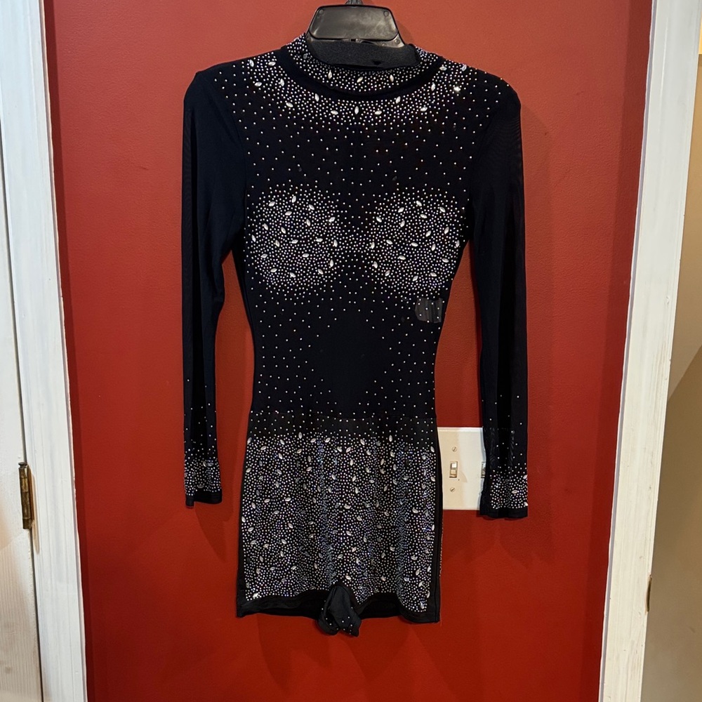 Elegant Black Rhinestone body suit